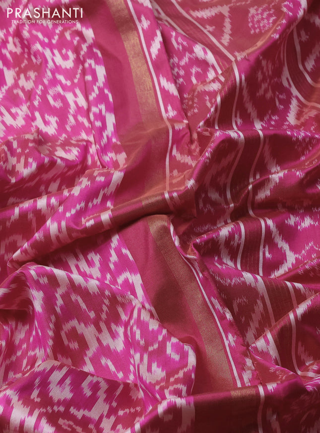 Pochampally silk saree pink with allover ikat weaves and ikat woven zari border