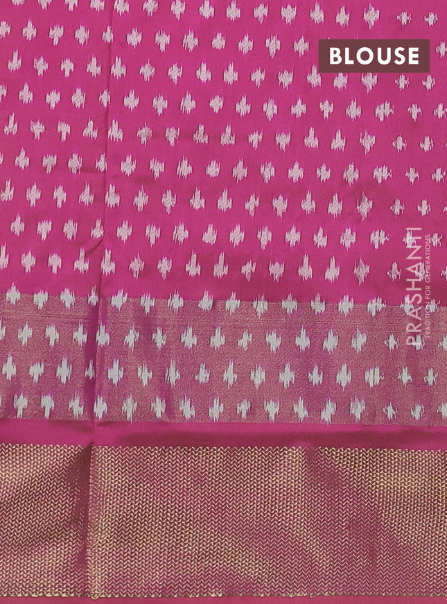 Pochampally silk saree pink with allover ikat weaves and ikat woven zari border