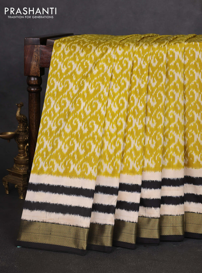 Pochampally silk saree lime green and black with allover ikat weaves and zari woven border