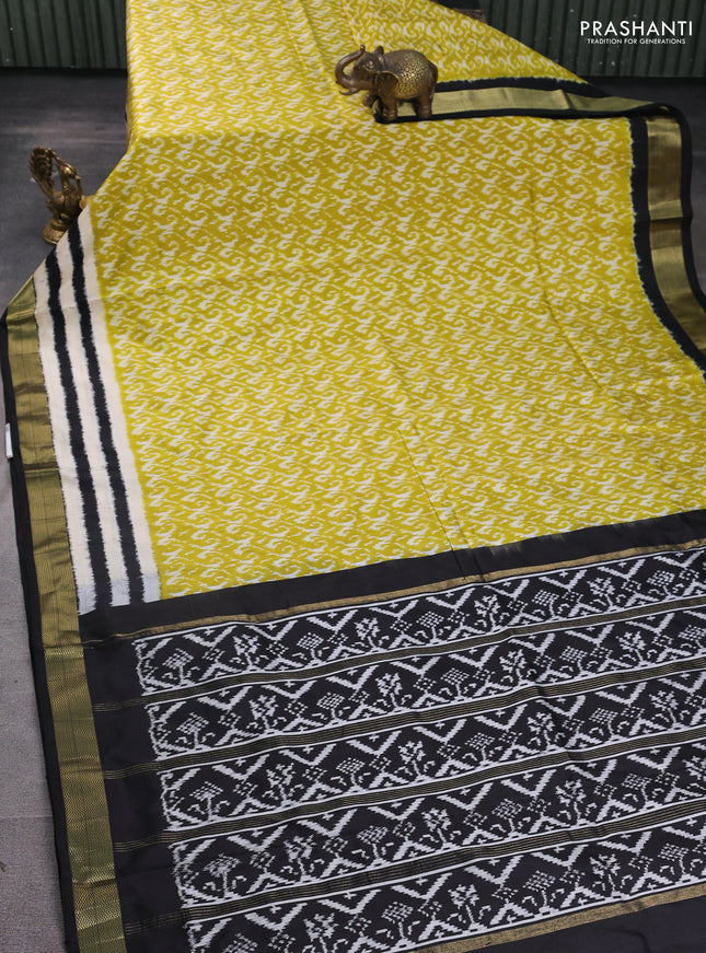 Pochampally silk saree lime green and black with allover ikat weaves and zari woven border