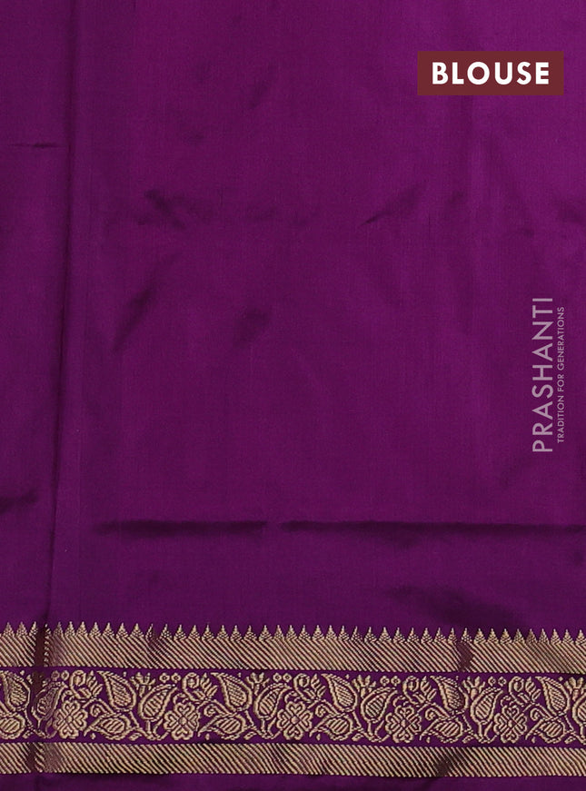 Pochampally silk saree red and purple with allover ikat weaves and temple design zari woven border