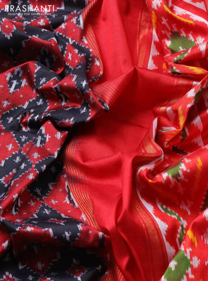 Pochampally silk saree black and kumkum red with allover ikat weaves and zari woven border