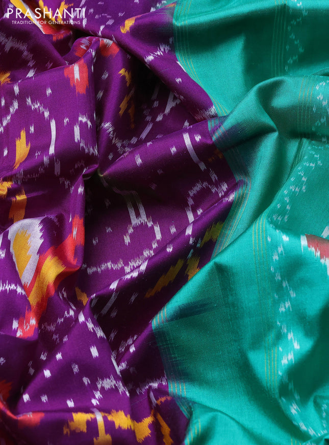 Pochampally silk saree purple and teal green with allover ikat weaves and zari woven border