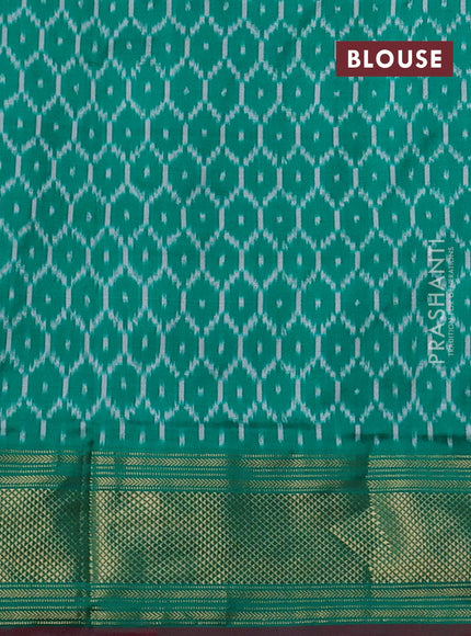 Pochampally silk saree purple and teal green with allover ikat weaves and zari woven border