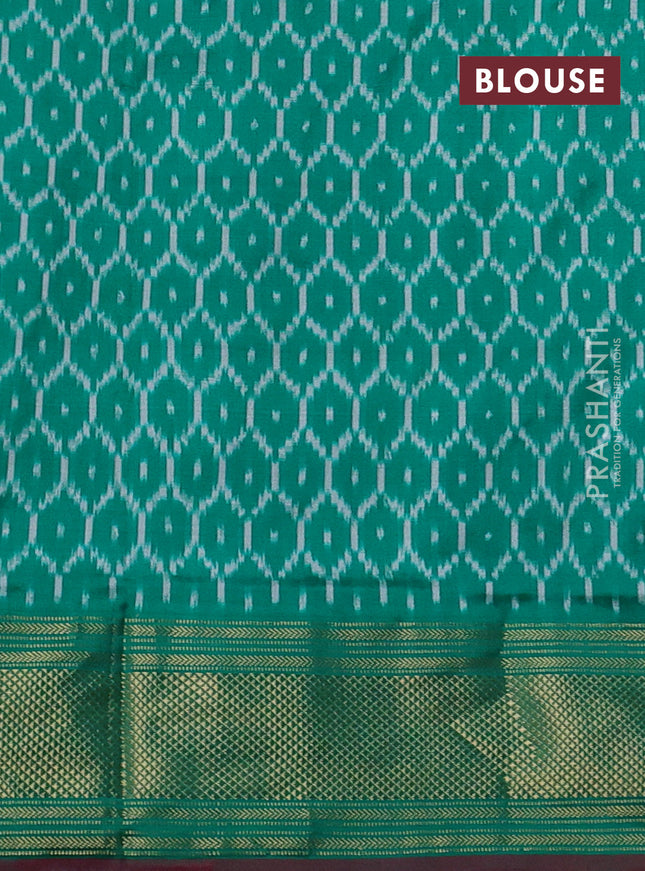 Pochampally silk saree purple and teal green with allover ikat weaves and zari woven border
