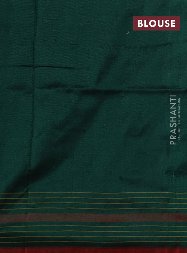 Pochampally silk saree red shade and green with allover zig zag weaves and long ikat woven border