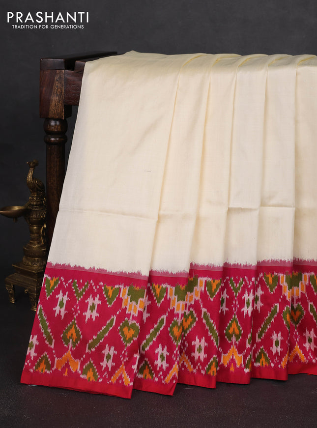 Pochampally silk saree cream and pink with plain body and long ikat woven border