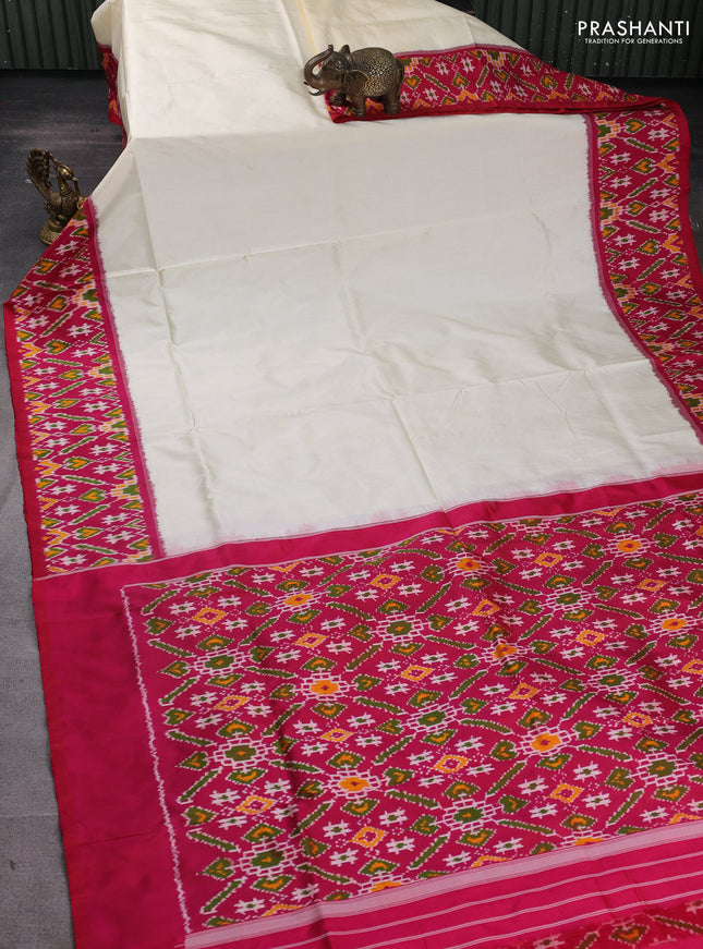 Pochampally silk saree cream and pink with plain body and long ikat woven border