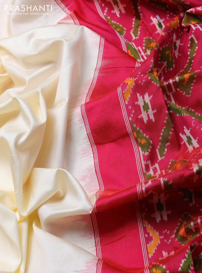 Pochampally silk saree cream and pink with plain body and long ikat woven border