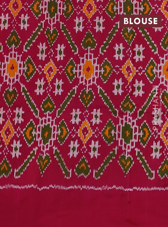 Pochampally silk saree cream and pink with plain body and long ikat woven border