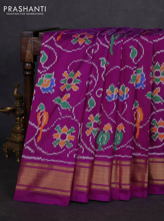 Pochampally silk saree purple with allover ikat weaves and zari woven border