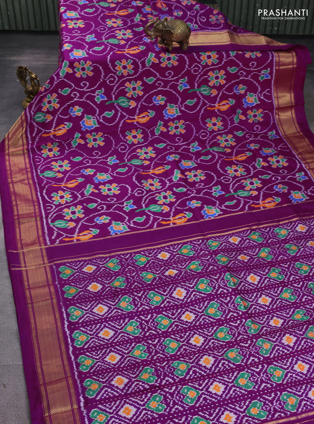 Pochampally silk saree purple with allover ikat weaves and zari woven border