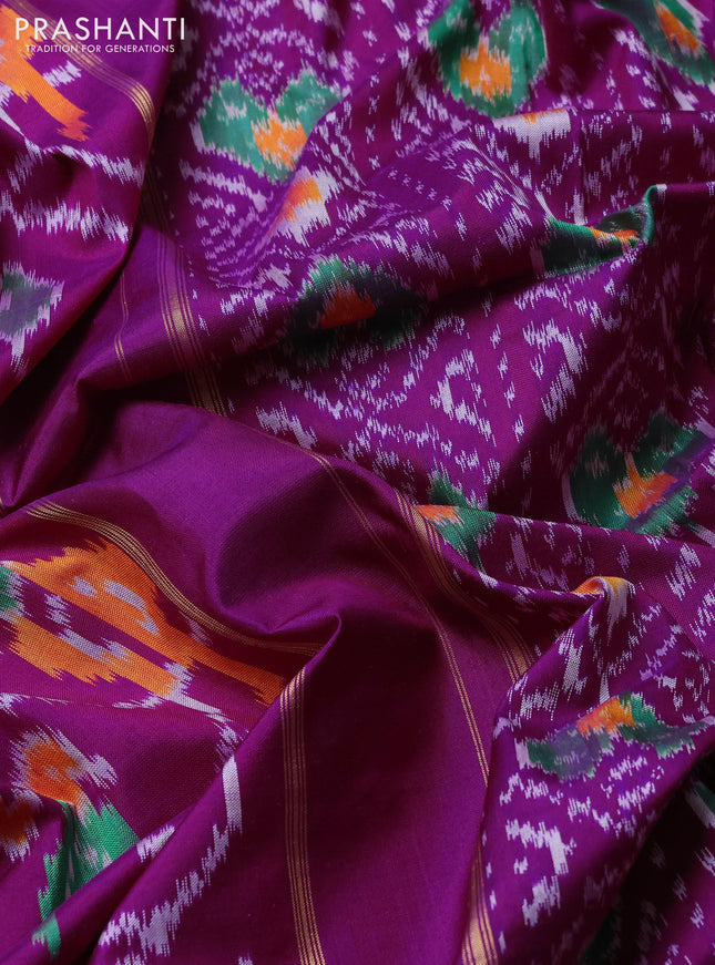 Pochampally silk saree purple with allover ikat weaves and zari woven border