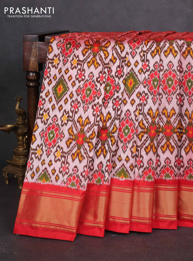 Pochampally silk saree red shade and red with allover ikat weaves and zari woven border