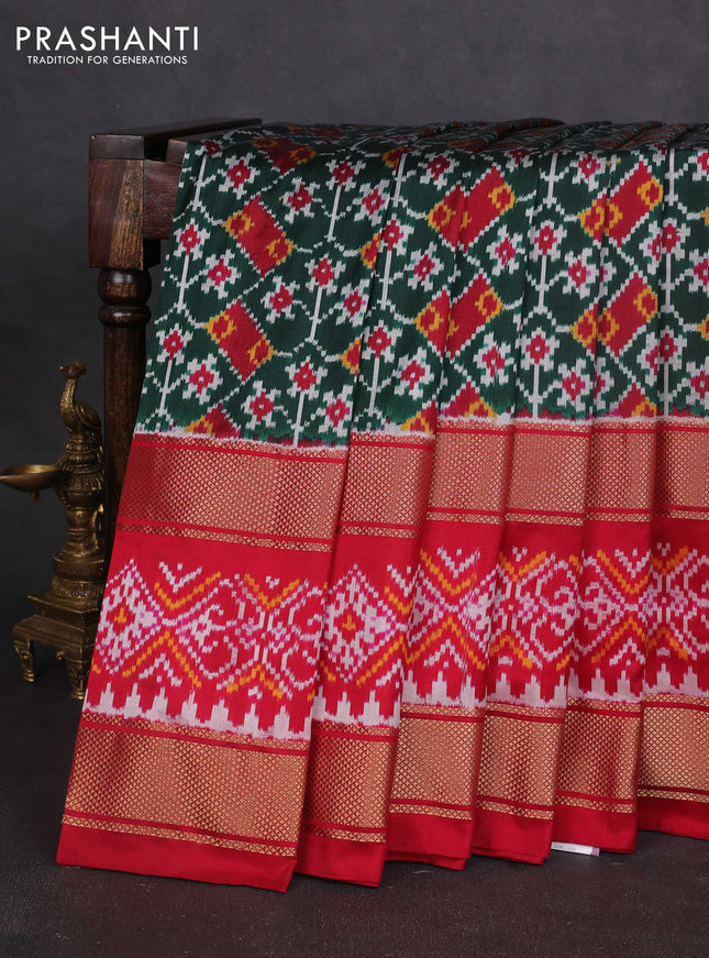 Pochampally silk saree dark green and maroon with allover ikat weaves and long ikat woven zari border