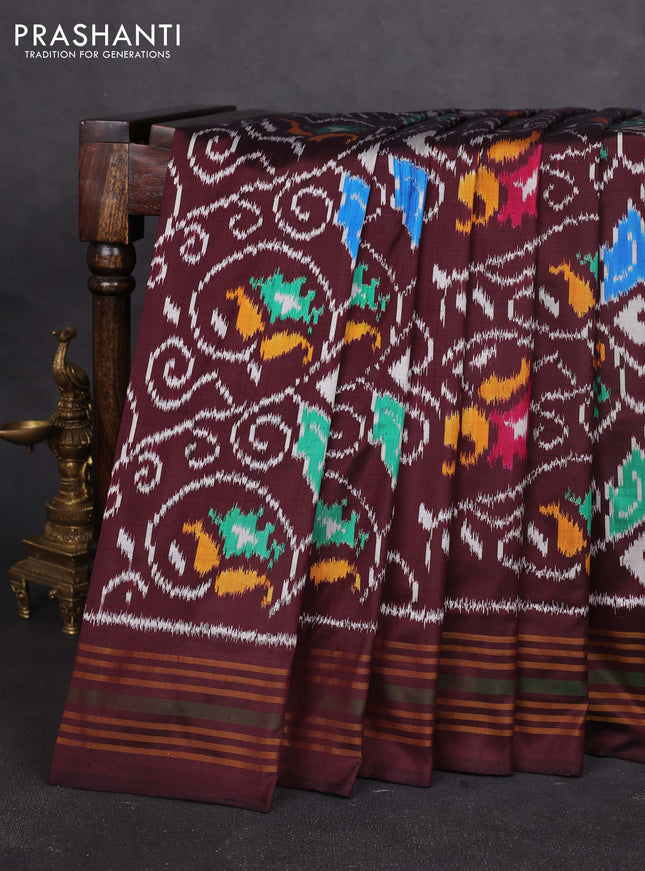 Pochampally silk saree coffee shade with allover ikat weaves and woven border