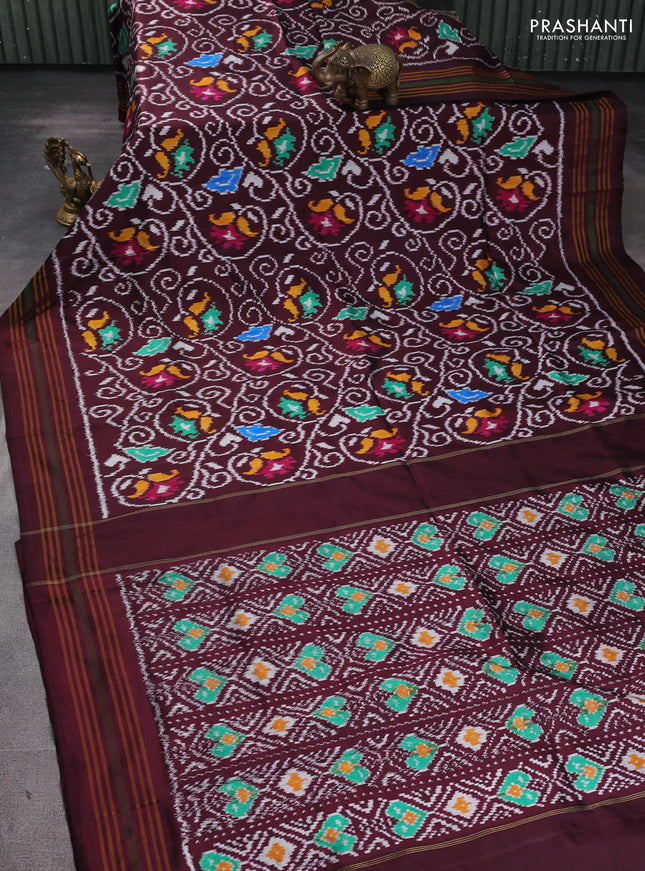 Pochampally silk saree coffee shade with allover ikat weaves and woven border