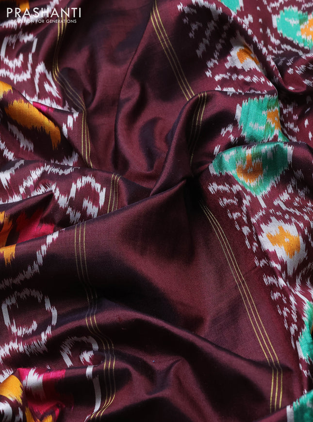 Pochampally silk saree coffee shade with allover ikat weaves and woven border