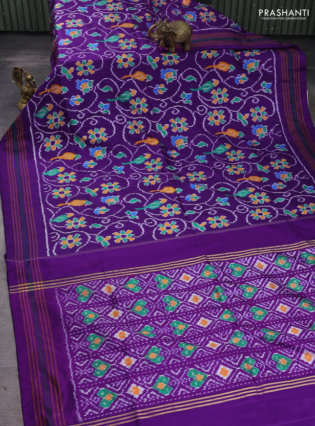 Pochampally silk saree violet with allover ikat weaves and simple border