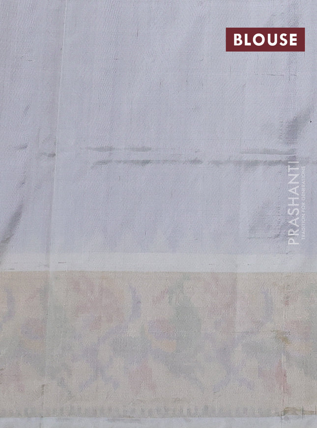 Pochampally silk saree blue and off white with allover ikat butta weaves and ikat woven zari border