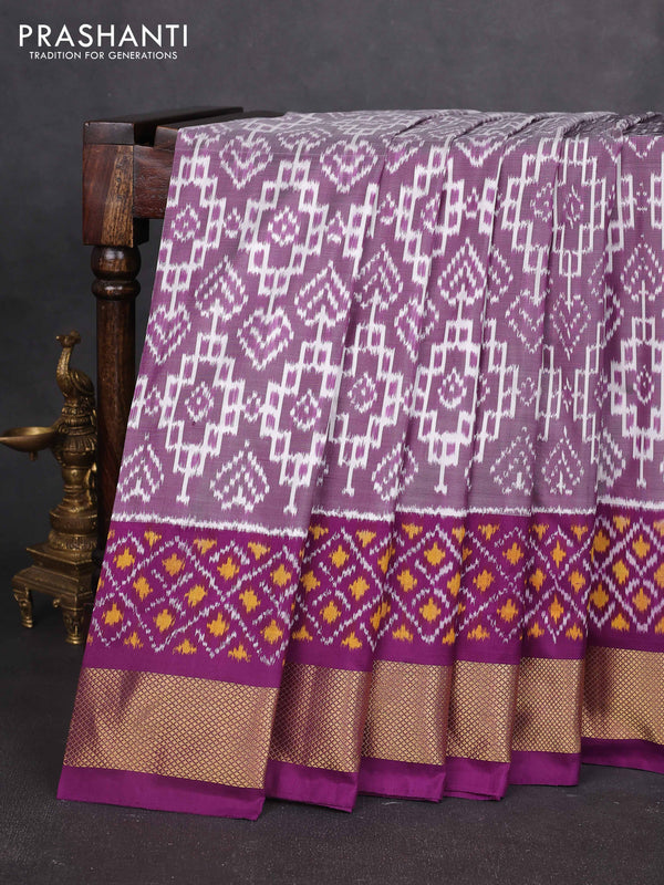 Pochampally silk saree pastel purple and purple with allover ikat weaves and ikat woven zari border