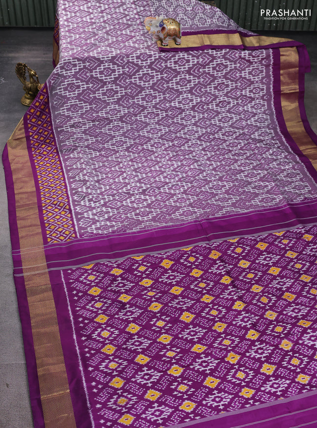 Pochampally silk saree pastel purple and purple with allover ikat weaves and ikat woven zari border