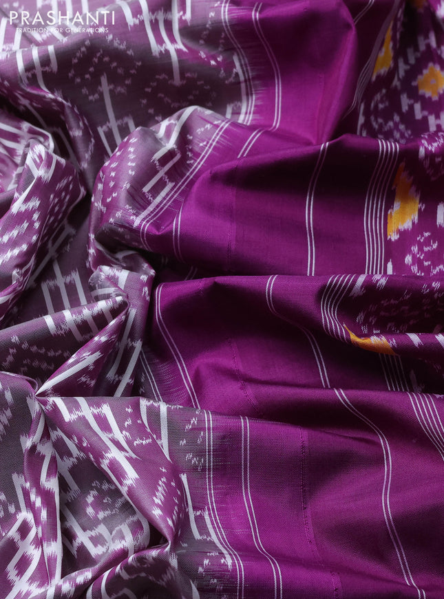 Pochampally silk saree pastel purple and purple with allover ikat weaves and ikat woven zari border