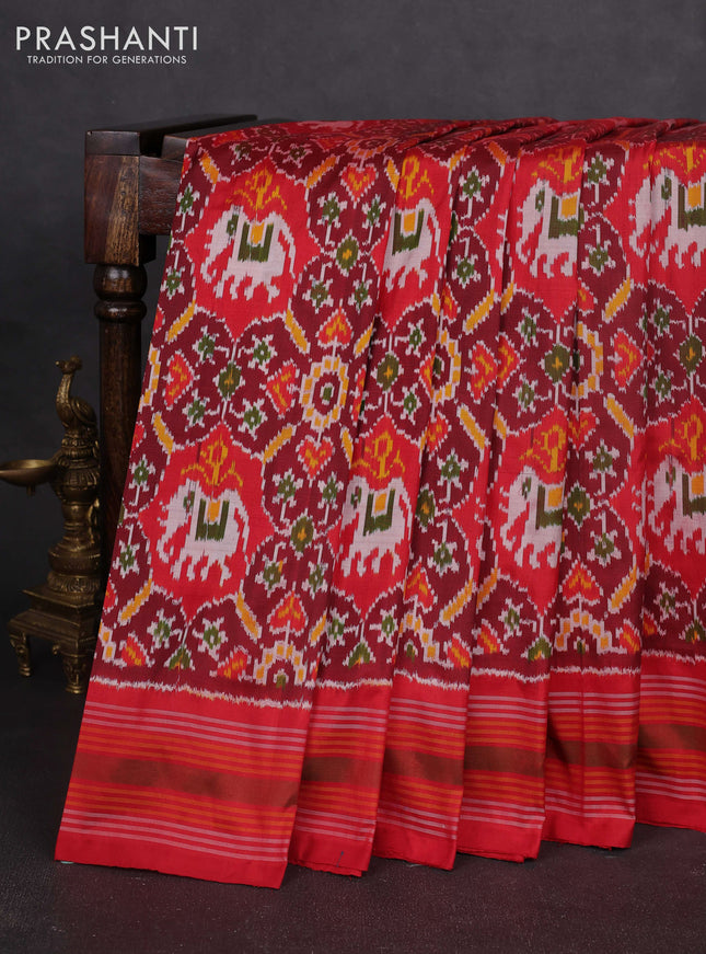 Pochampally silk saree maroon and red with allover patola weaves and simple border
