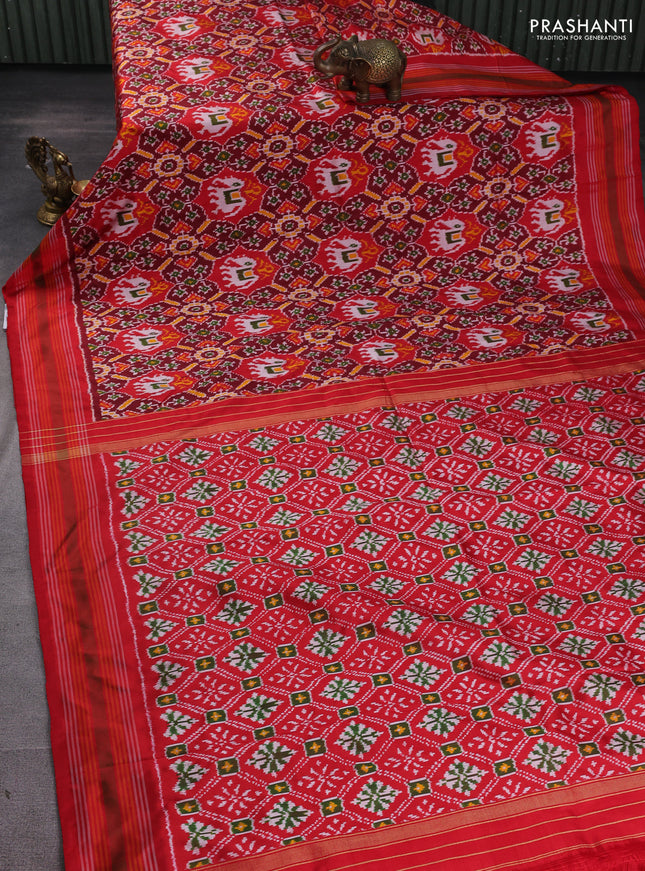 Pochampally silk saree maroon and red with allover patola weaves and simple border