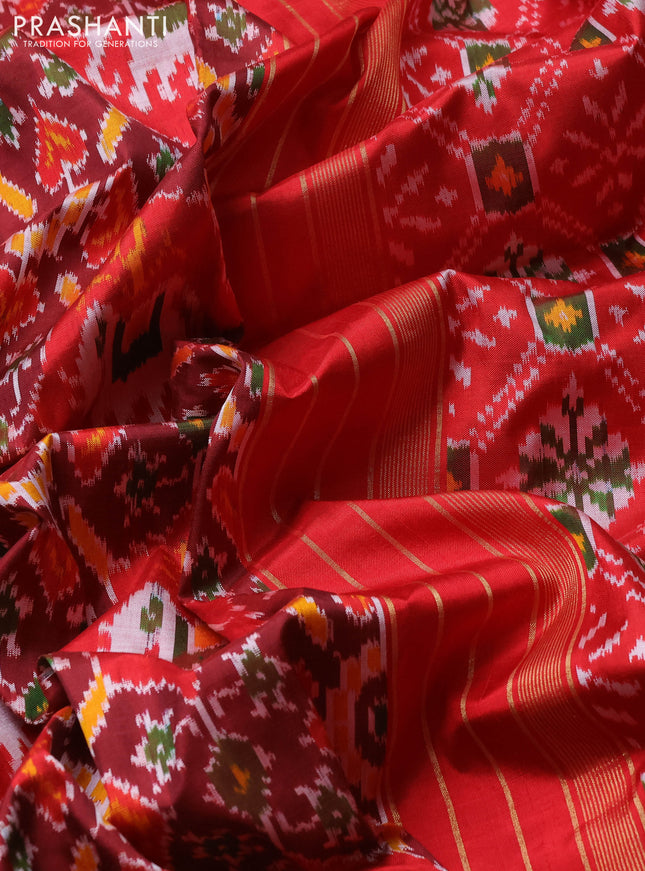 Pochampally silk saree maroon and red with allover patola weaves and simple border