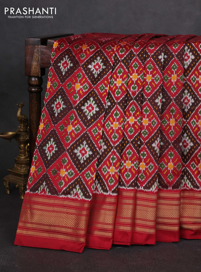 Pochampally silk saree deep maroon and maroon with allover ikat weaves and zari woven border