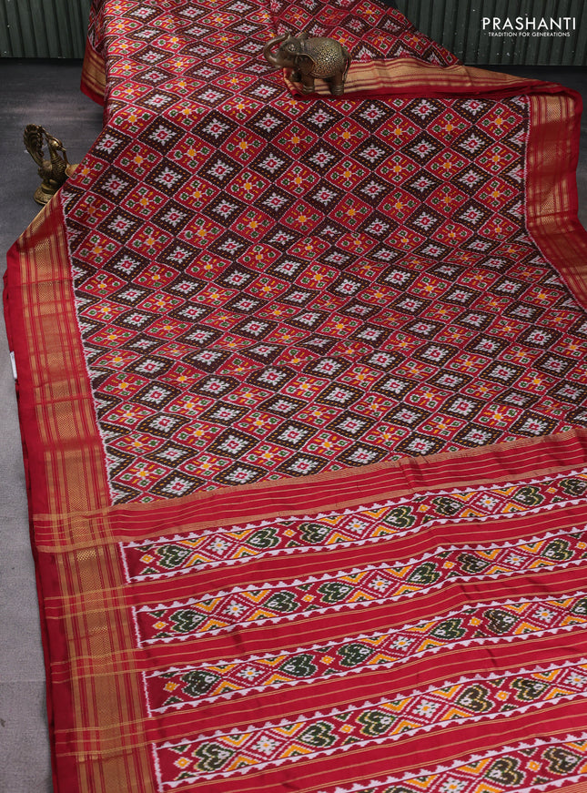 Pochampally silk saree deep maroon and maroon with allover ikat weaves and zari woven border