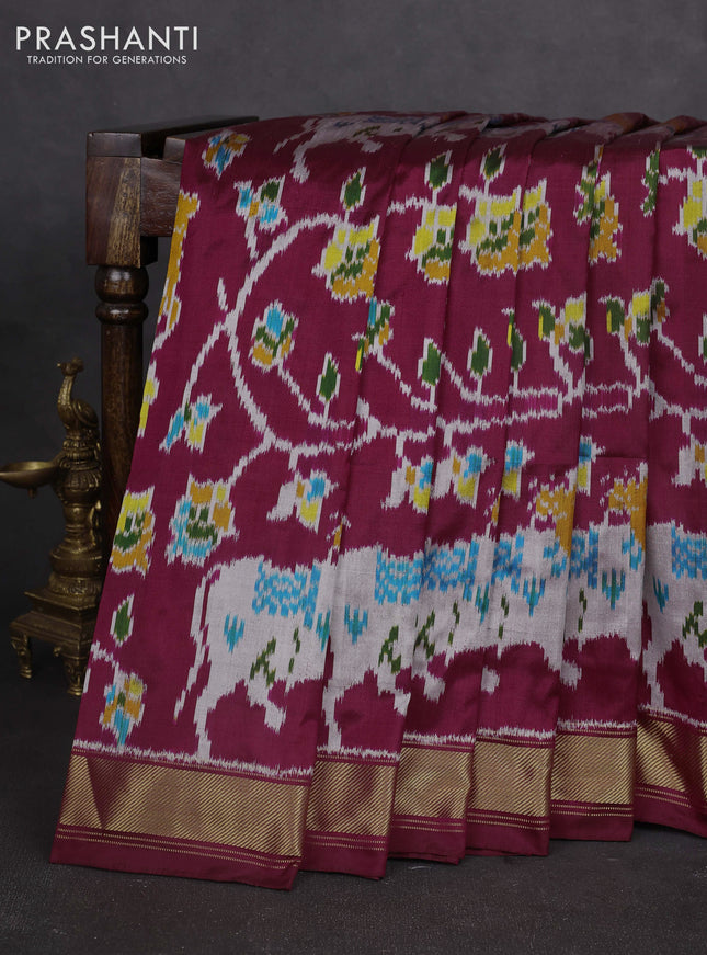 Pochampally silk saree maroon with allover patola weaves and zari woven border