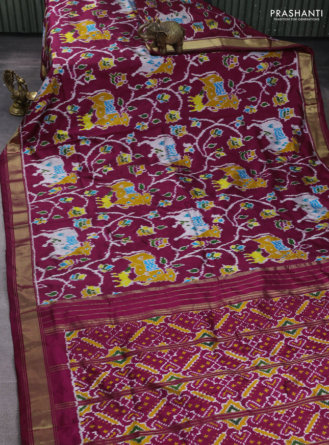 Pochampally silk saree maroon with allover patola weaves and zari woven border