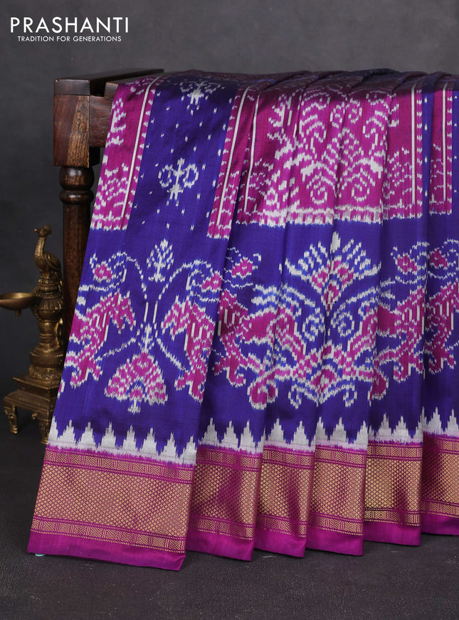 Pochampally silk saree blue and purple with allover ikat weaves and zari woven border