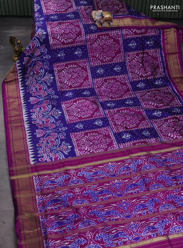Pochampally silk saree blue and purple with allover ikat weaves and zari woven border