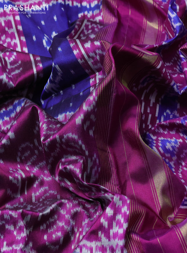 Pochampally silk saree blue and purple with allover ikat weaves and zari woven border