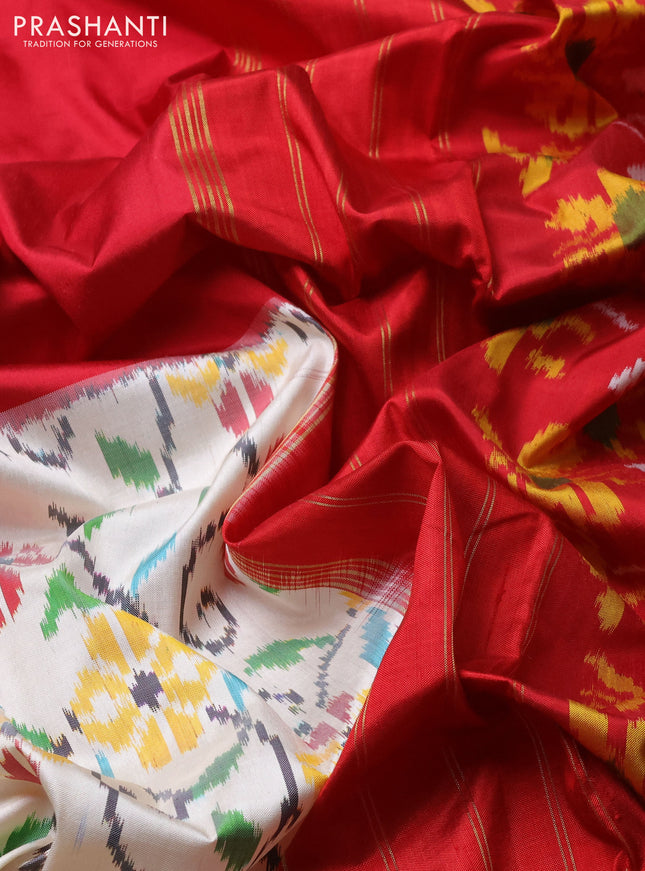 Pochampally silk saree cream and maroon with allover ikat weaves and zari woven border