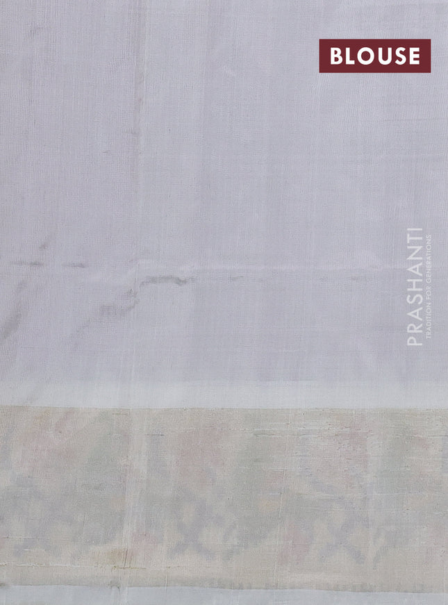 Pochampally silk saree purple and cream with allover ikat butta weaves and temple design ikat woven zari border
