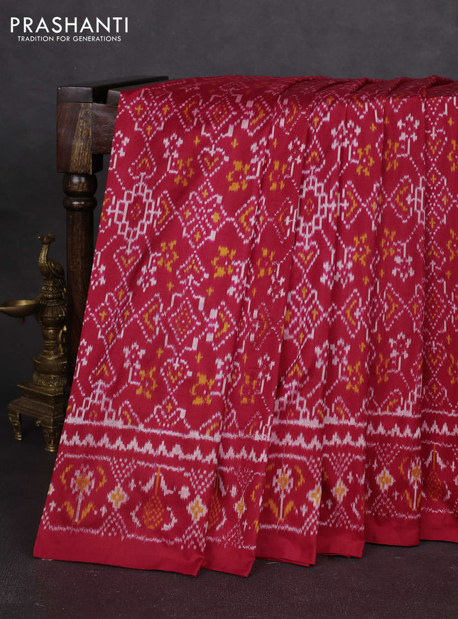 Pochampally silk saree red with allover ikat weaves and ikat woven border