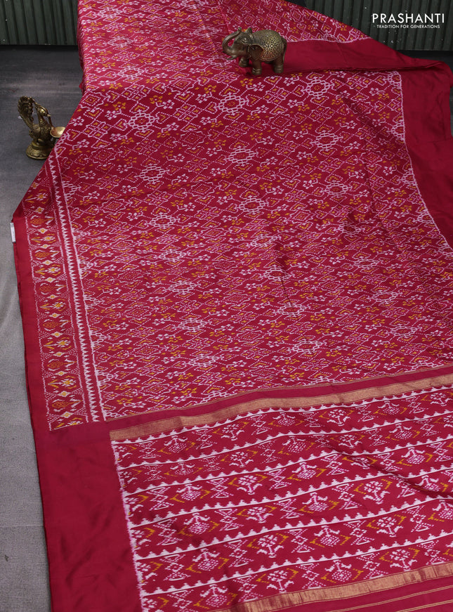 Pochampally silk saree red with allover ikat weaves and ikat woven border
