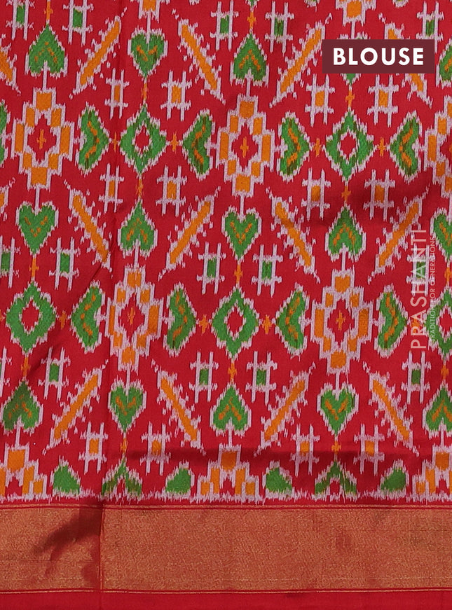 Pochampally silk saree coffee brown and red with plaun body and long ikat woven zari border