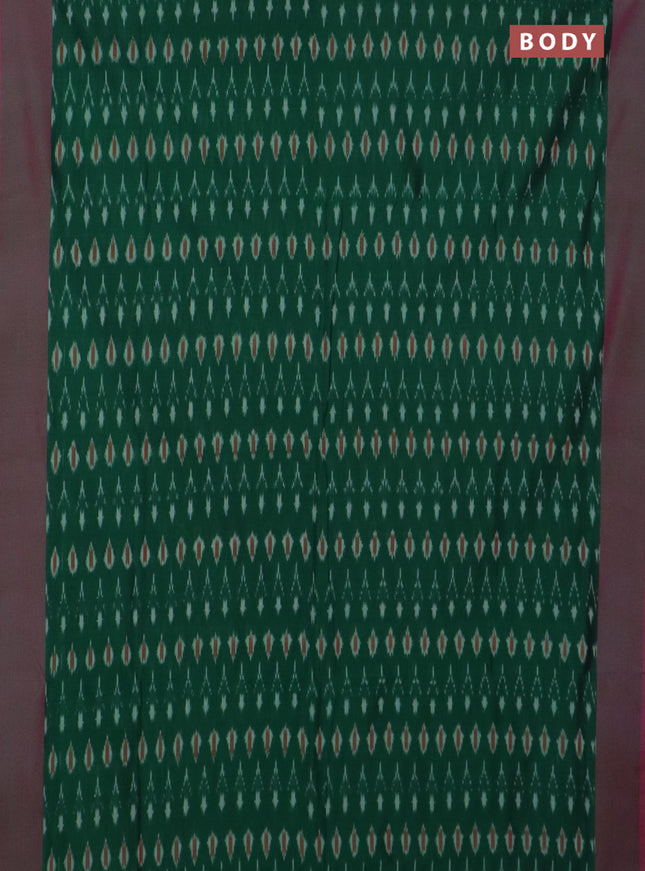 Ikat cotton saree green and dual shade of purple with allover ikat butta weaves and simple border