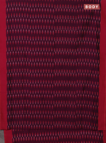 Ikat cotton saree wine shade and dual shade of pink with allover ikat butta weaves and simple border