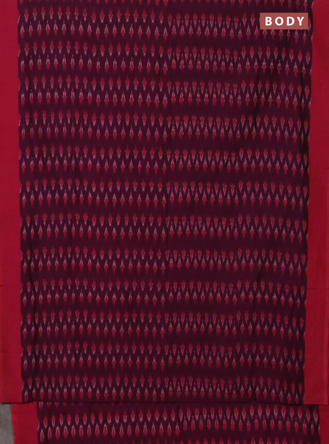 Ikat cotton saree wine shade and dual shade of pink with allover ikat butta weaves and simple border