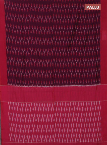 Ikat cotton saree wine shade and dual shade of pink with allover ikat butta weaves and simple border