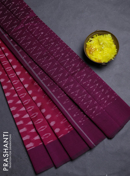Ikat cotton saree pink and wine shade with allover ikat weaves and simple border