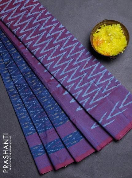 Ikat cotton saree peacock blue and dual shade of maroon with allover ikat weaves and rettapet ikat border