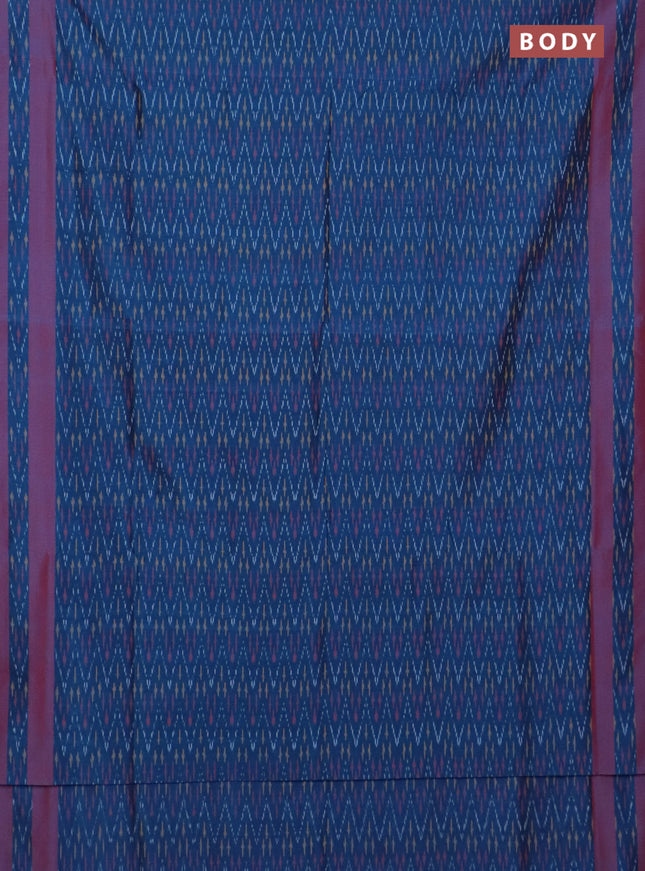 Ikat cotton saree peacock blue and dual shade of maroon with allover ikat weaves and rettapet ikat border