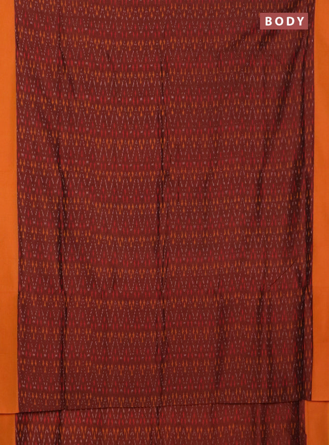 Ikat cotton saree rust shade and mango yellow with allover ikat weaves and simple border